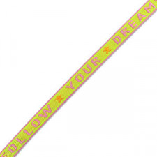 Ribbon text "Follow Your Dreams" Paisley purple-lime green